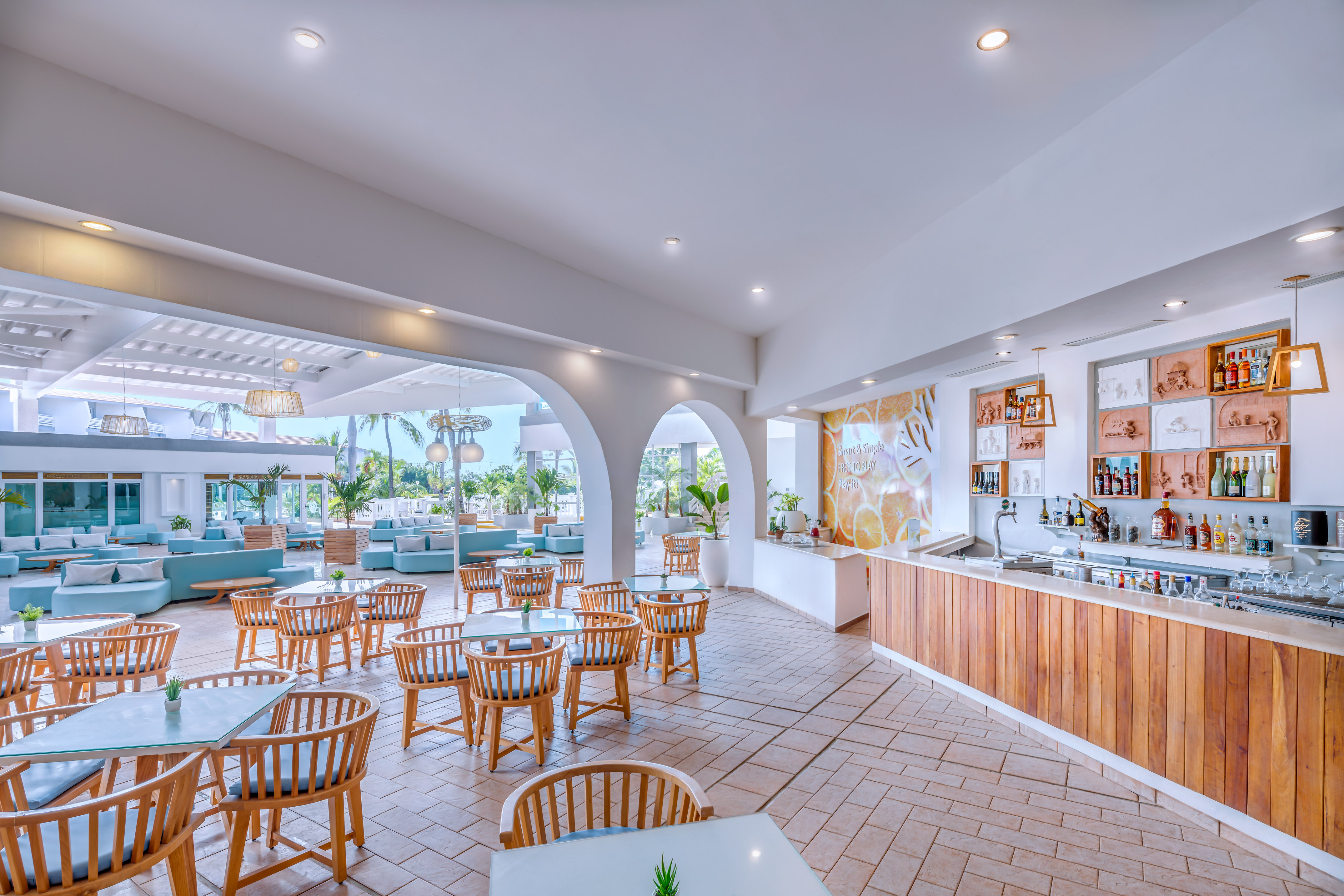 a room with tables and chairs