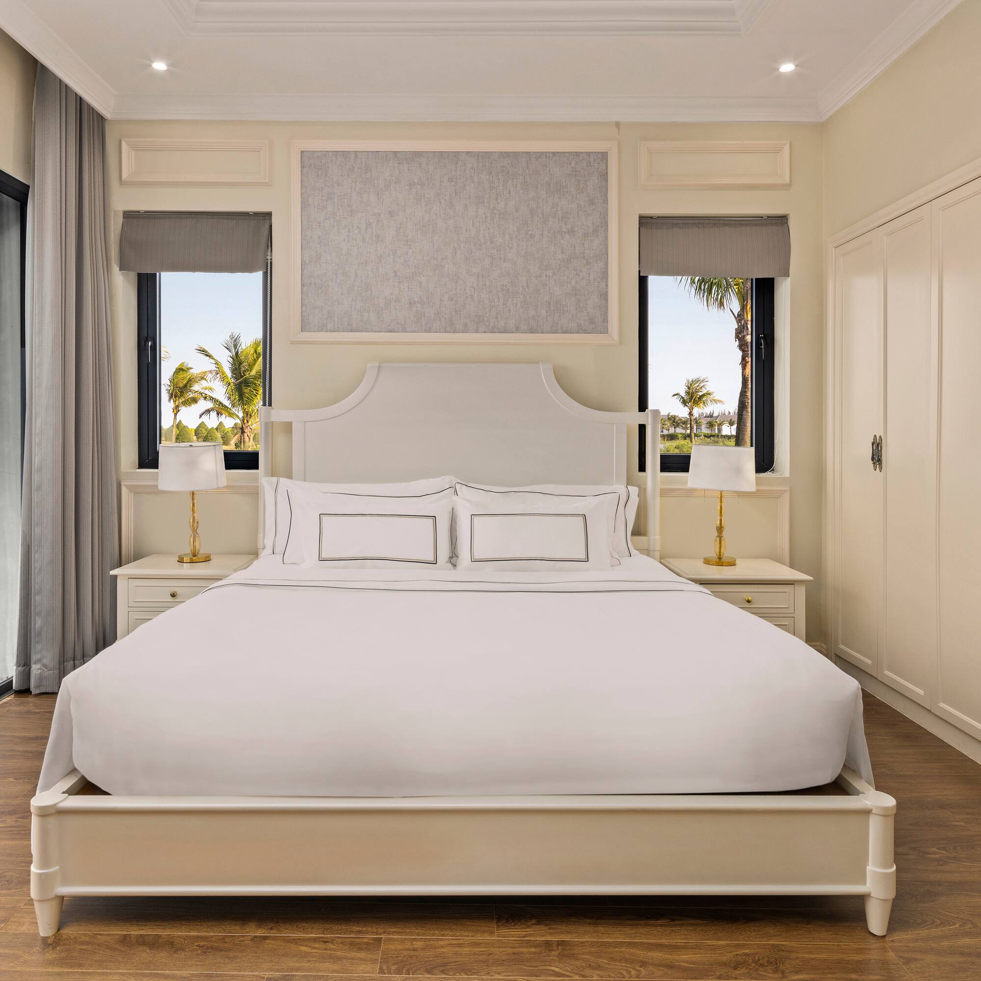 a bedroom with a bed and a closet