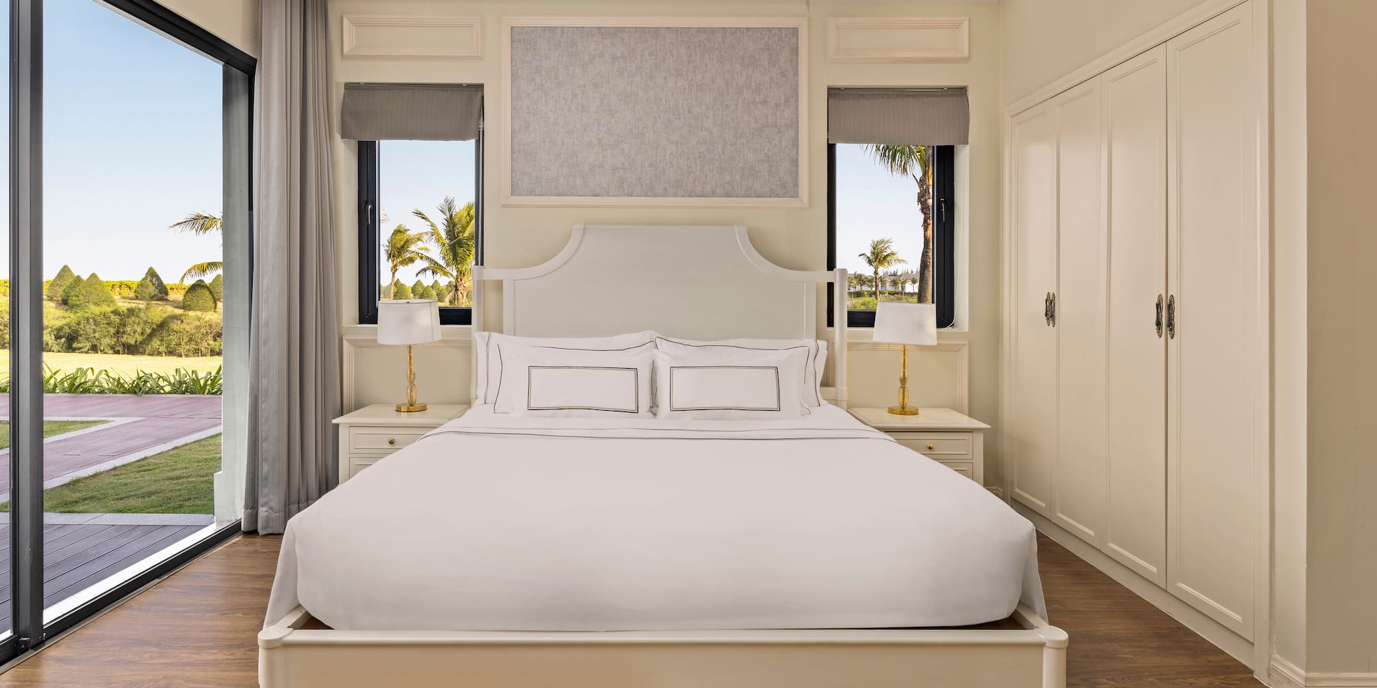 a bedroom with a bed and a closet