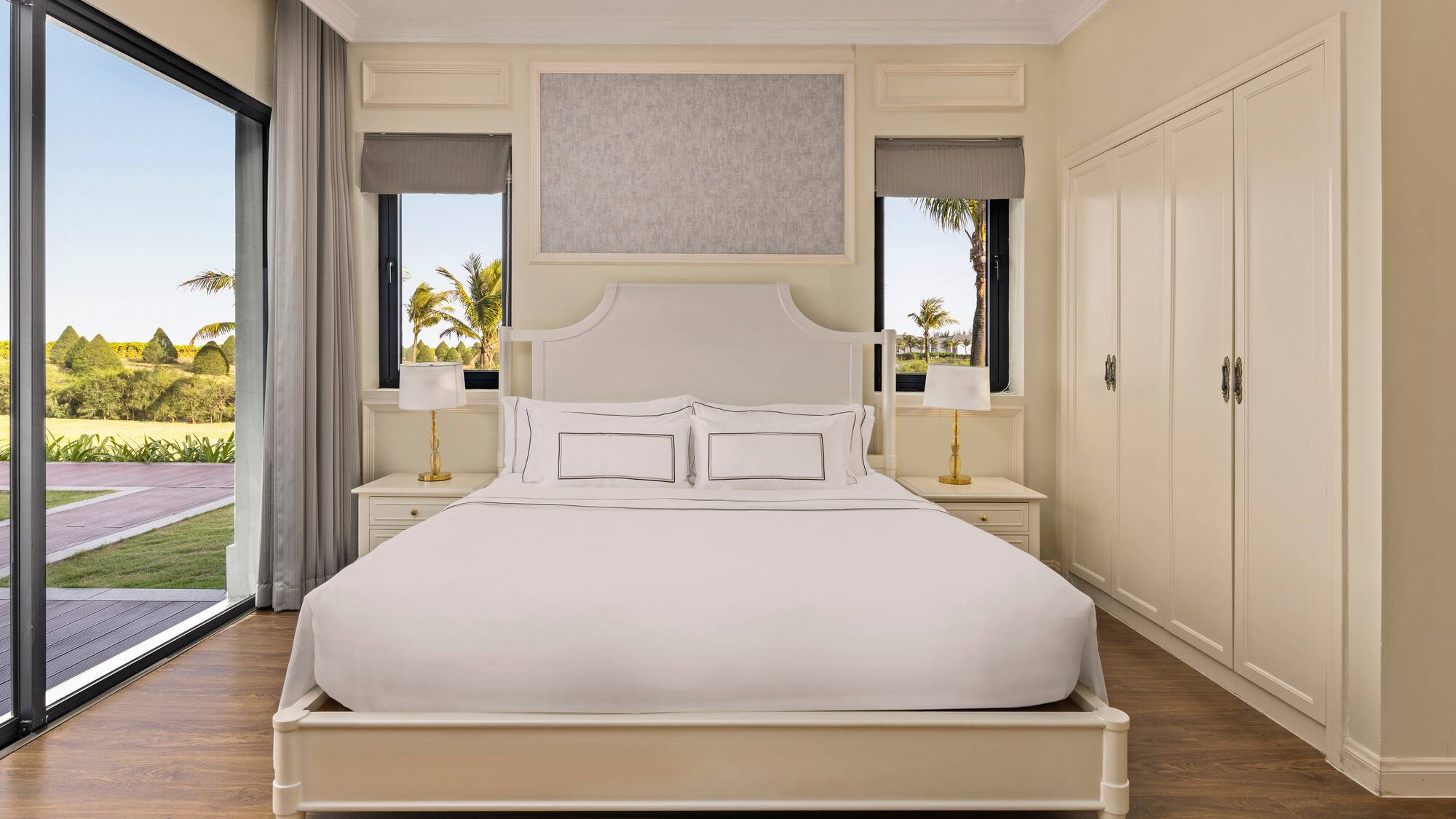 a bedroom with a bed and a closet