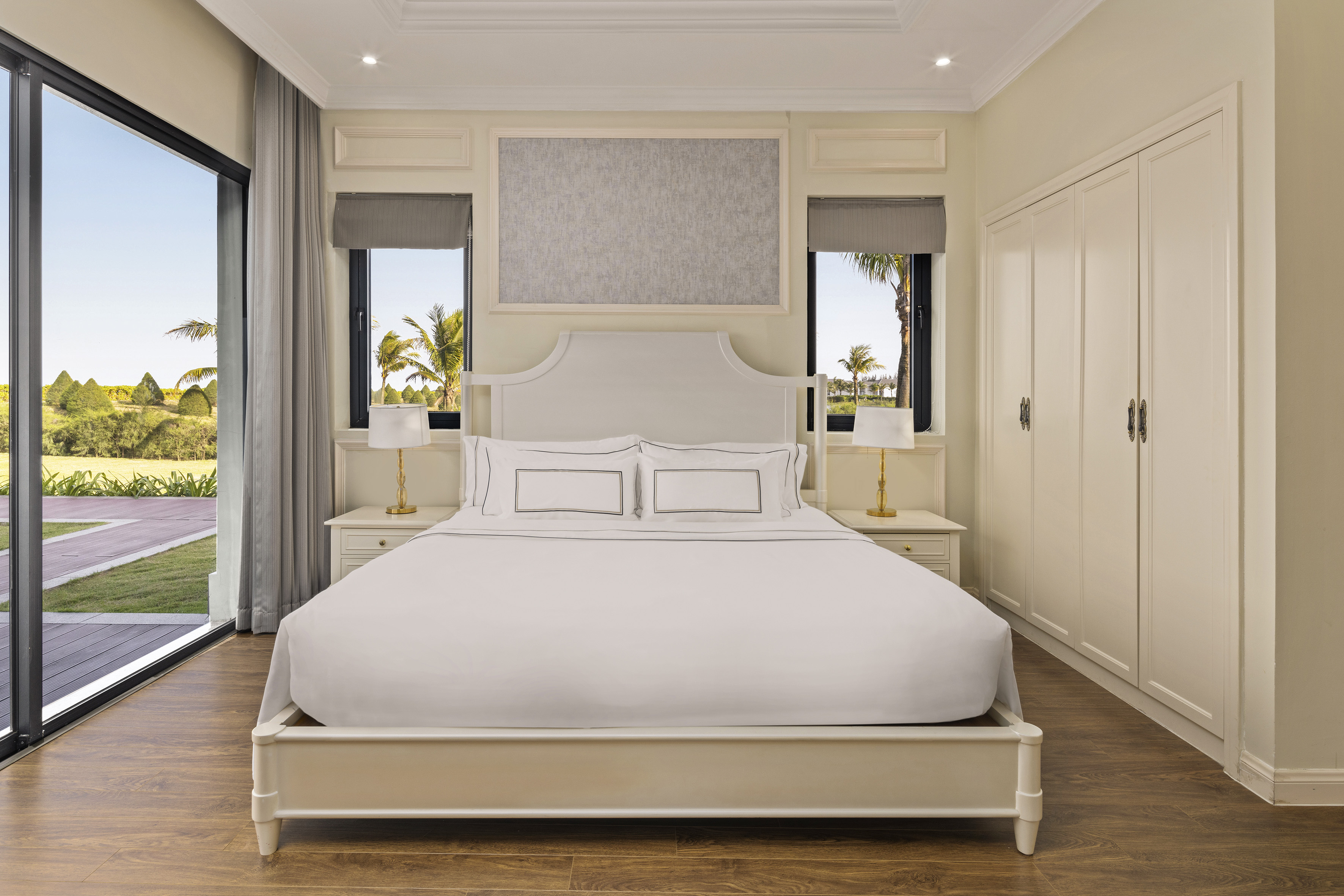 a bedroom with a bed and a closet