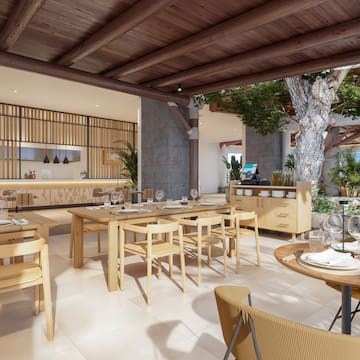 a restaurant with tables and chairs