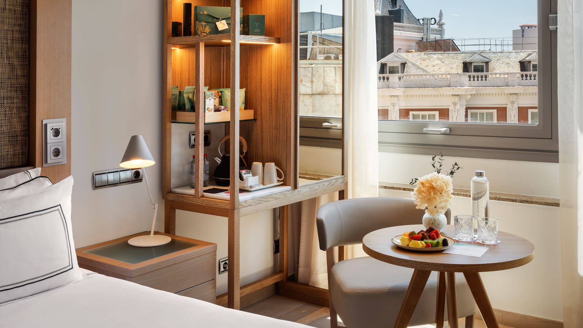 a room with a table and chairs