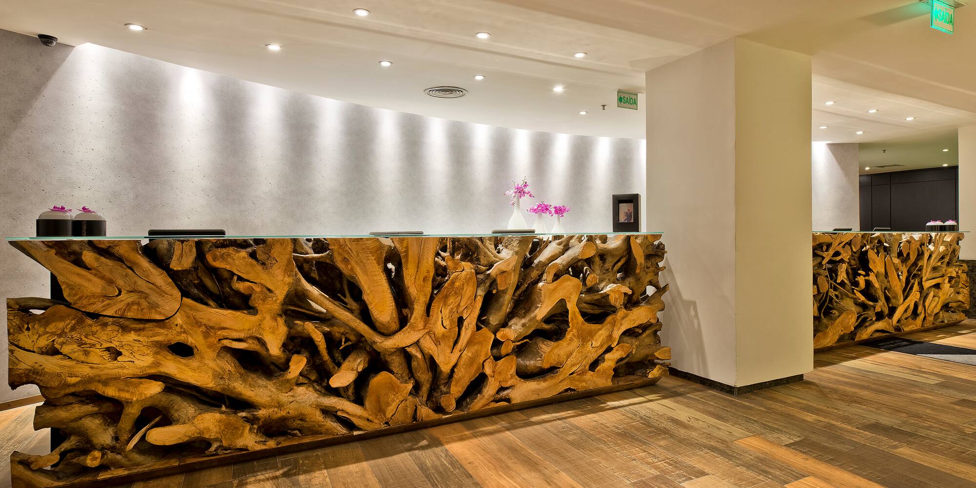a reception desk in a hotel