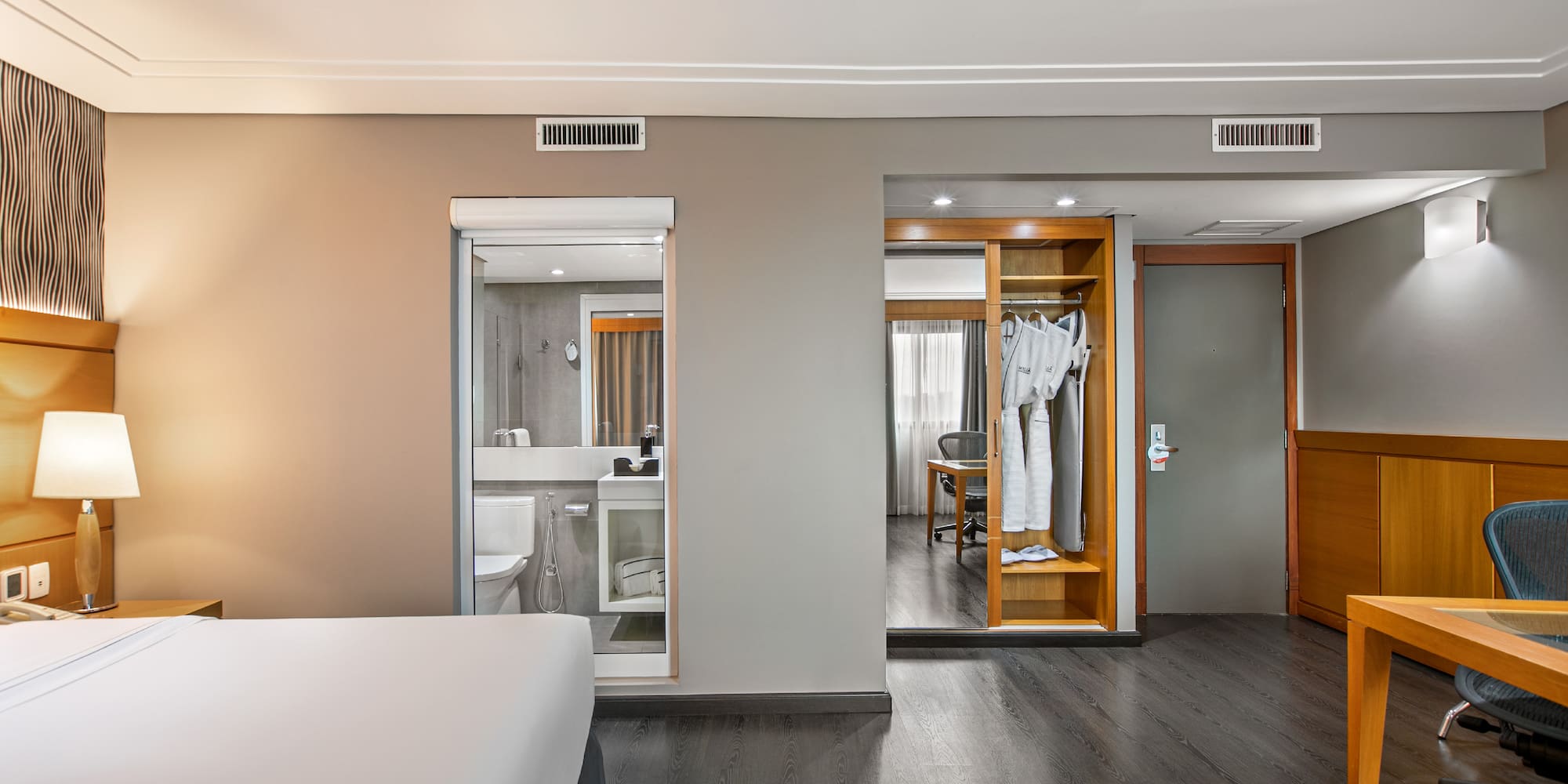 a room with a bed and a closet