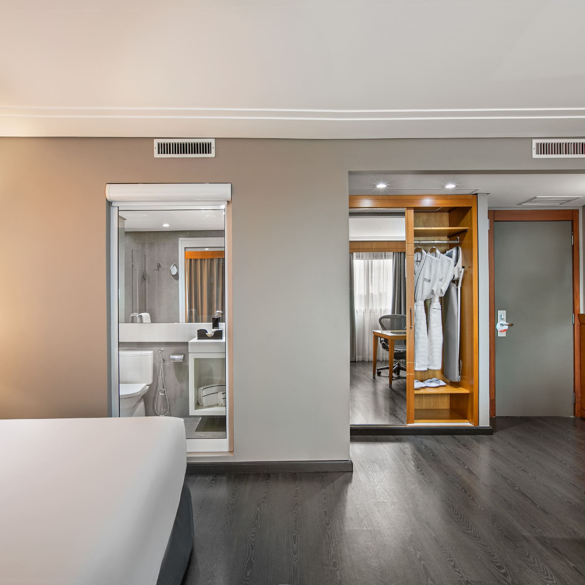 a room with a bed and a closet