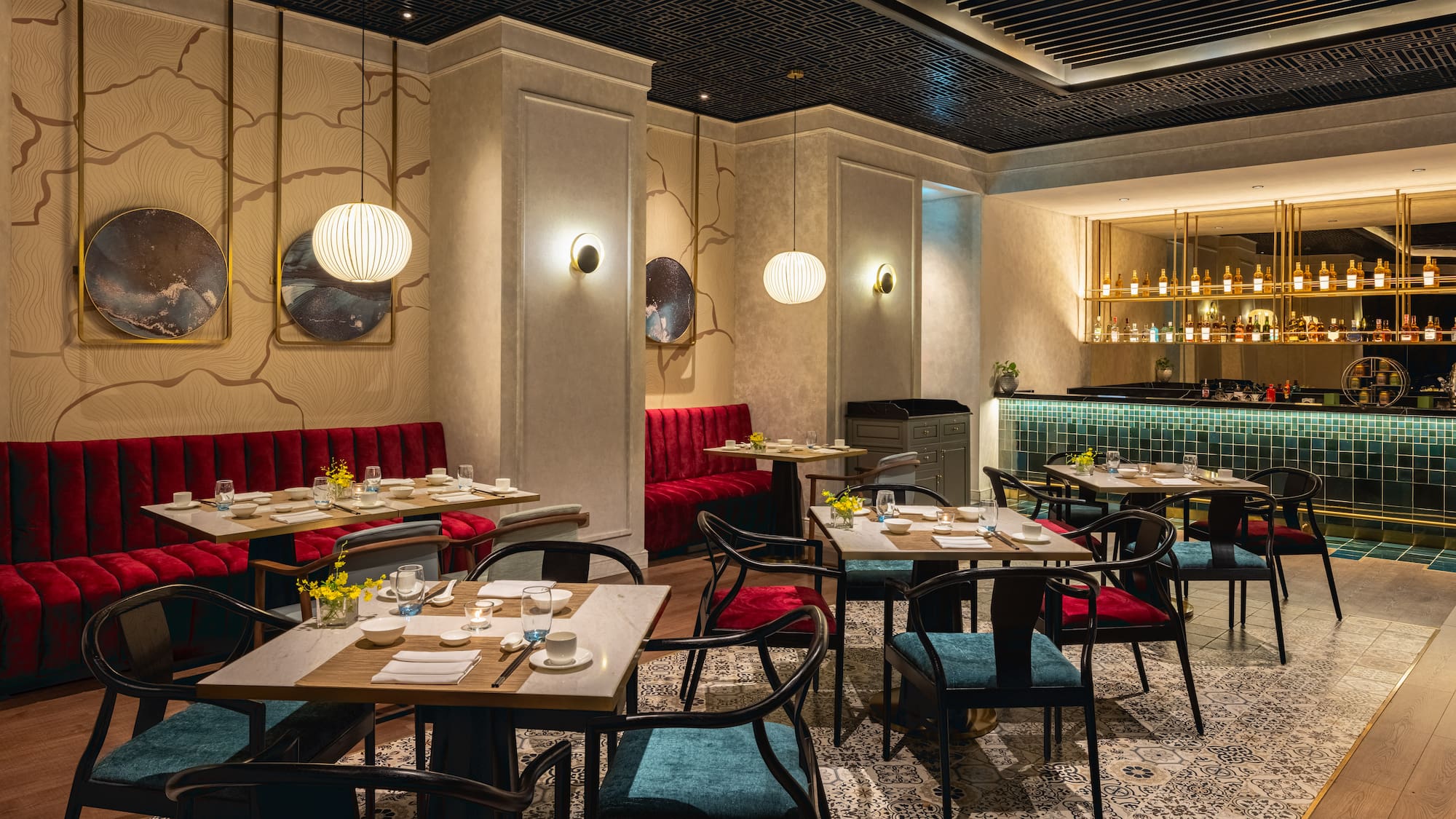 a restaurant with tables and chairs