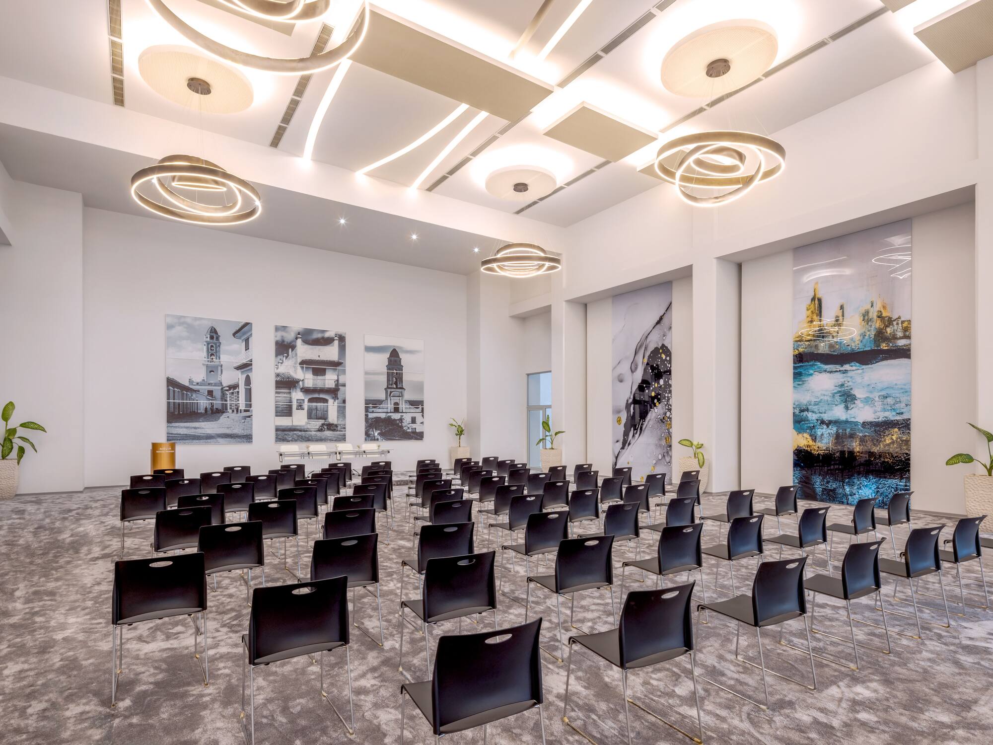 a room with many chairs