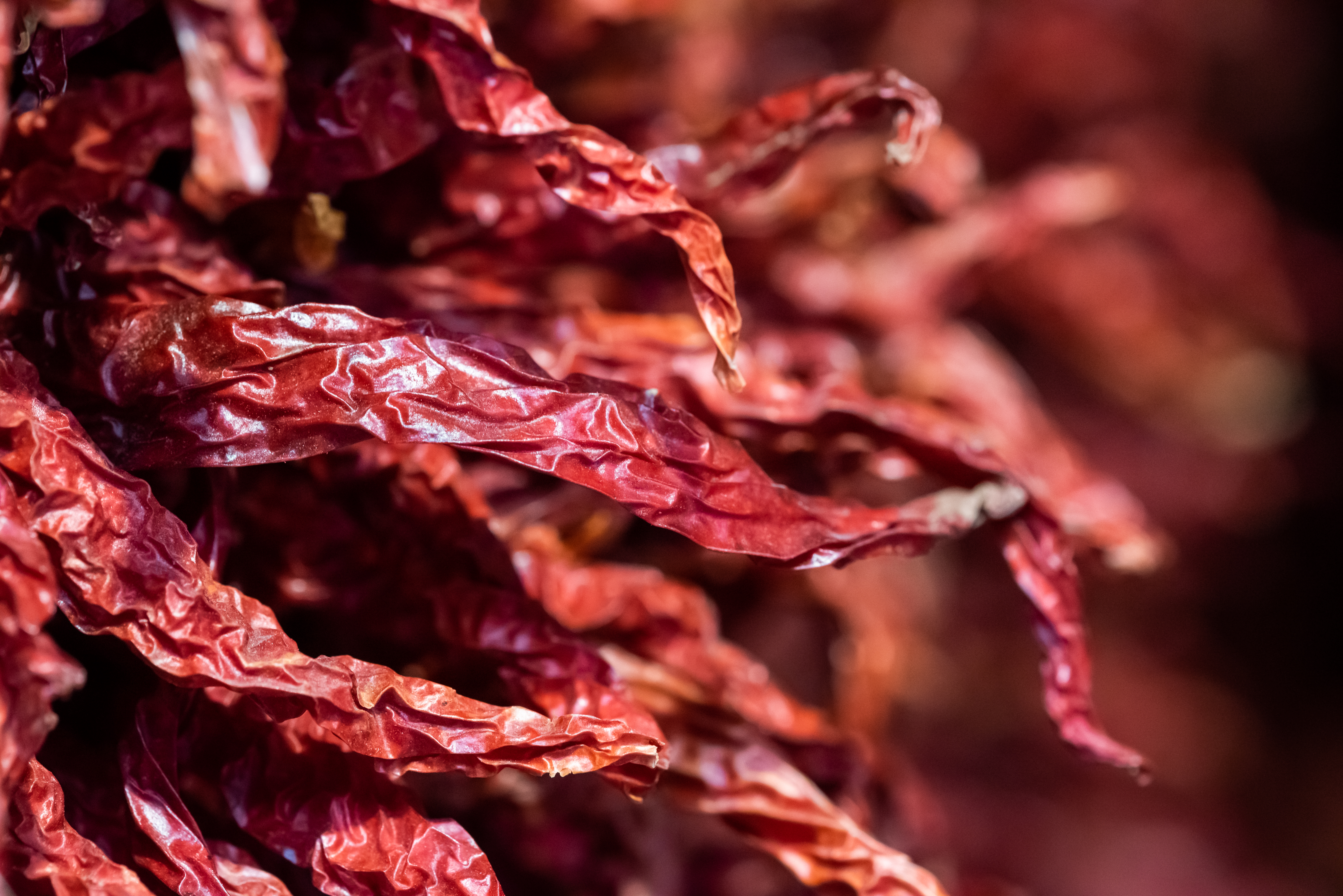 a close up of dried red peppers
