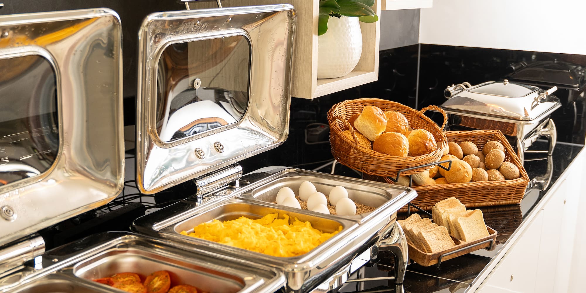 food in a buffet line