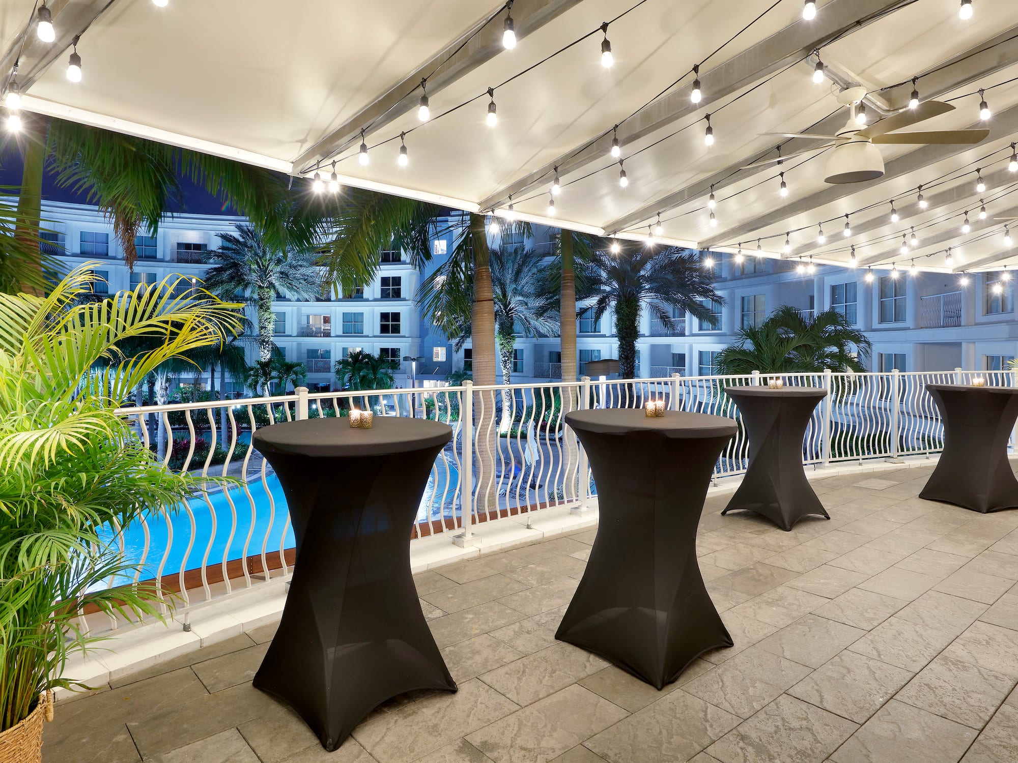 a group of tables on a patio