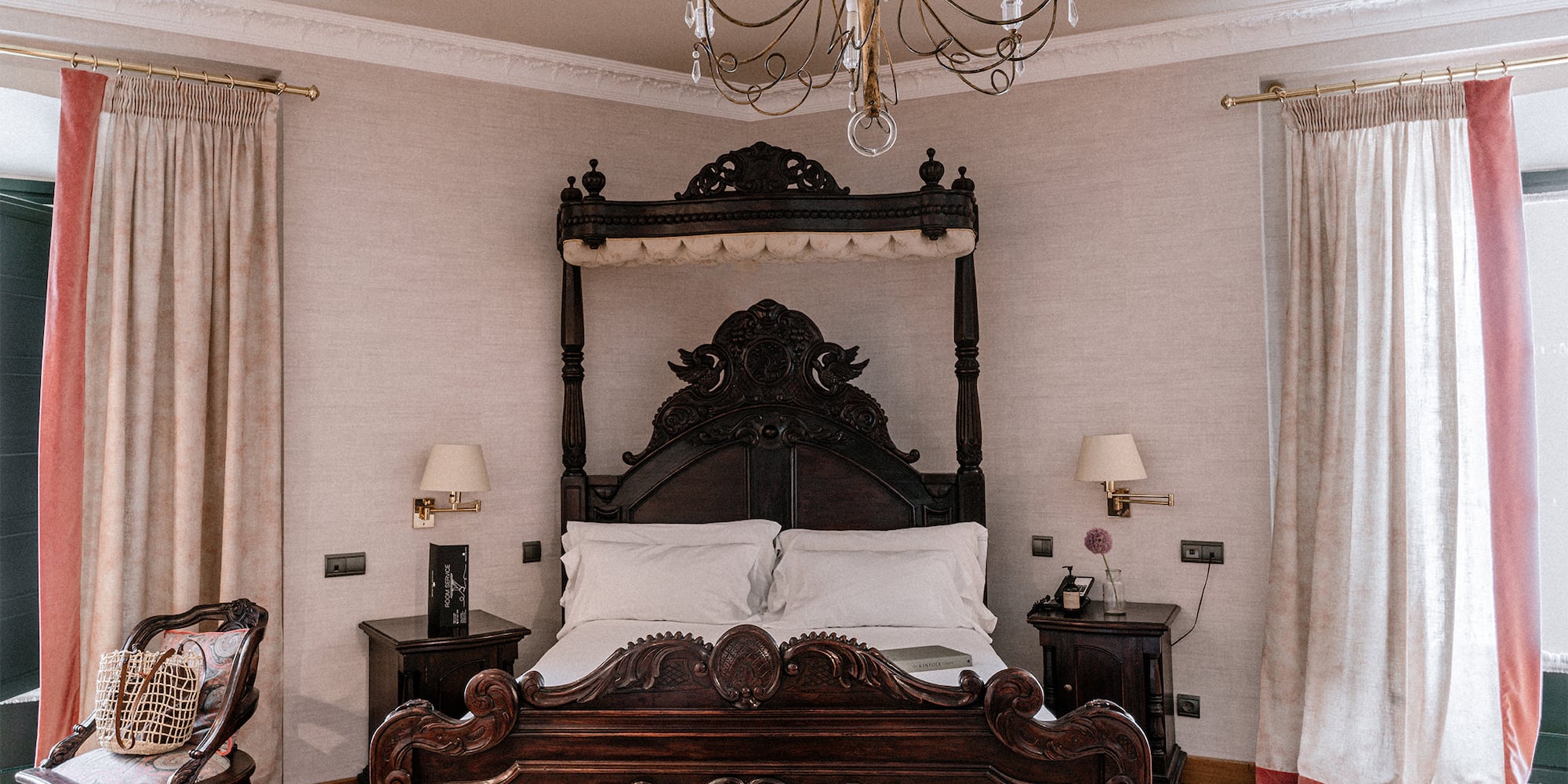 a bed with a canopy over it