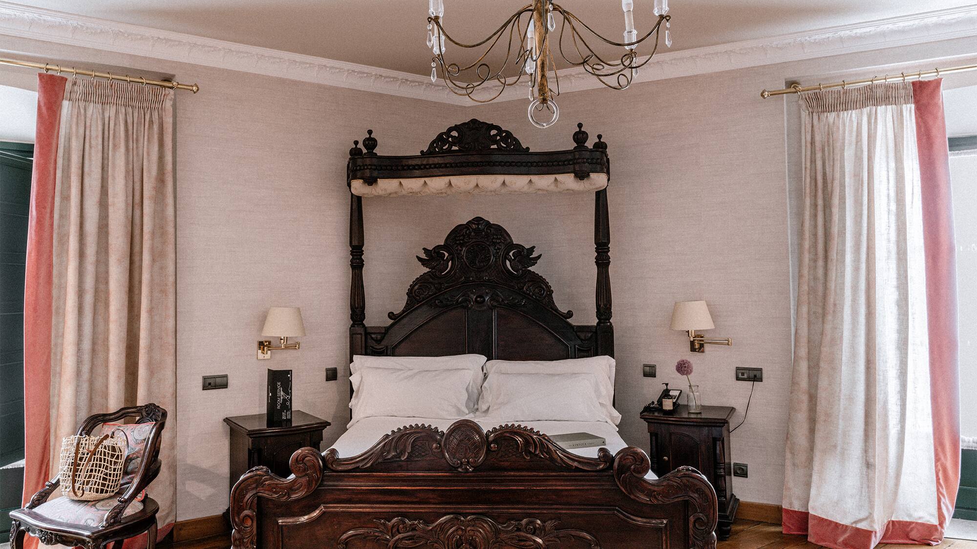 a bed with a canopy over it