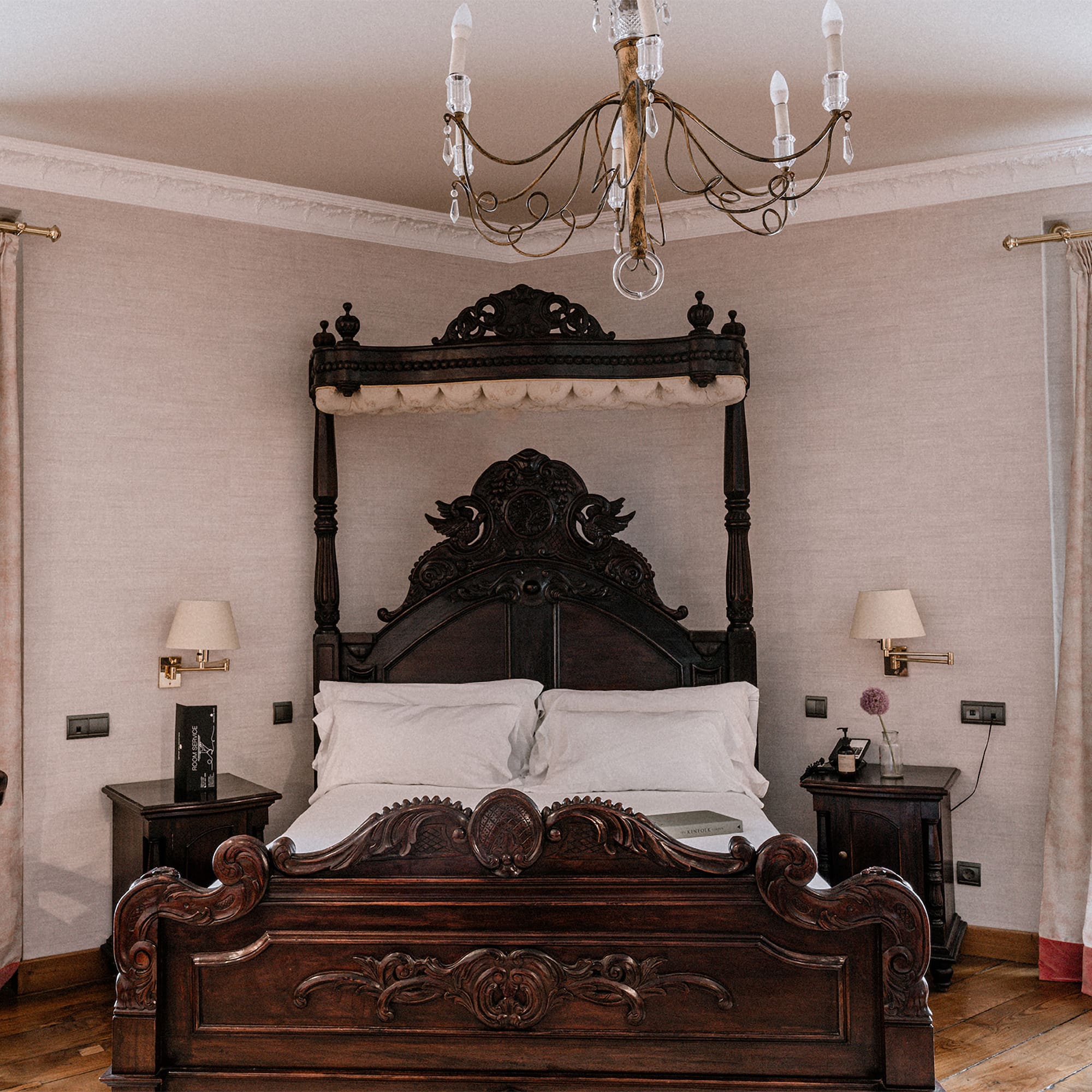 a bed with a canopy over it