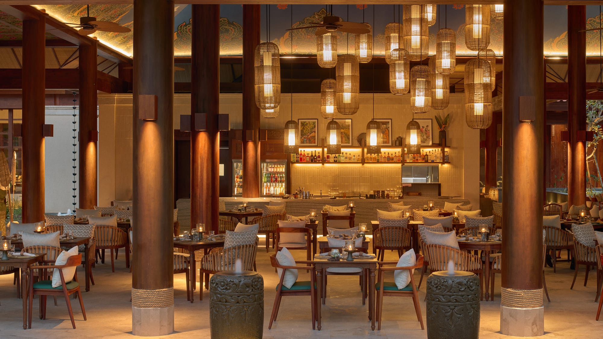 a restaurant with tables and chairs