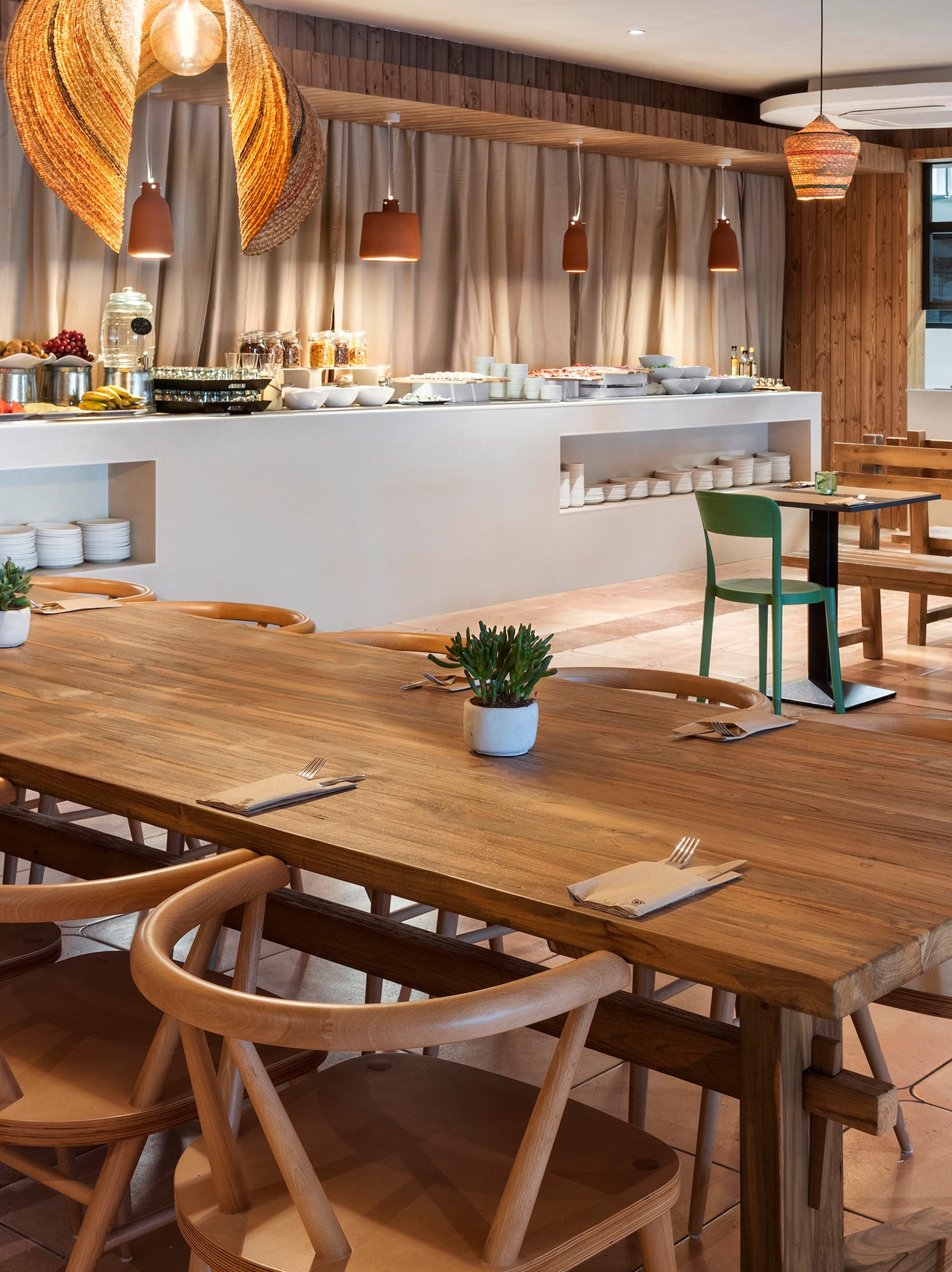 a room with tables and chairs