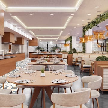 a restaurant with tables and chairs