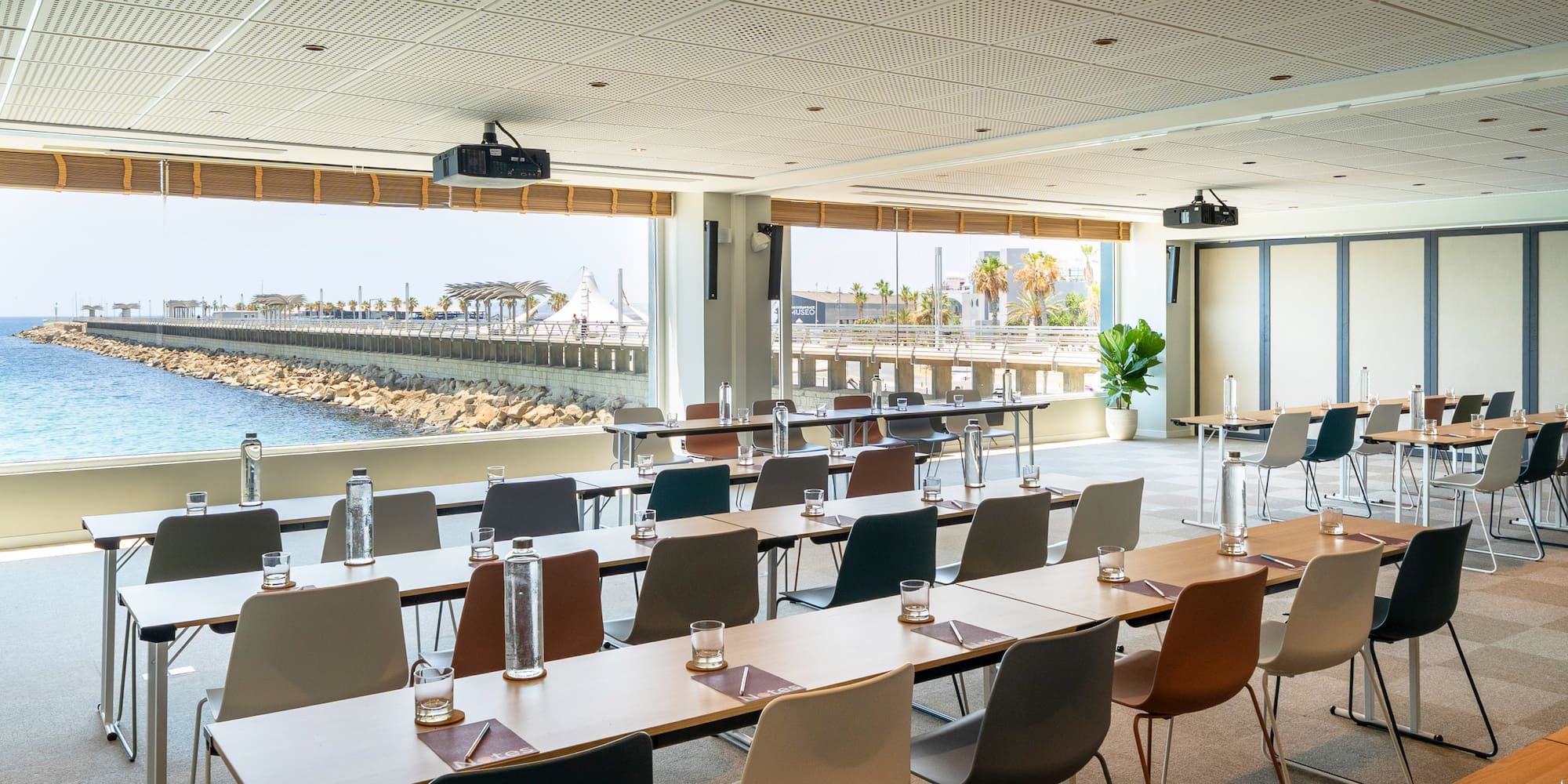 a room with tables and chairs