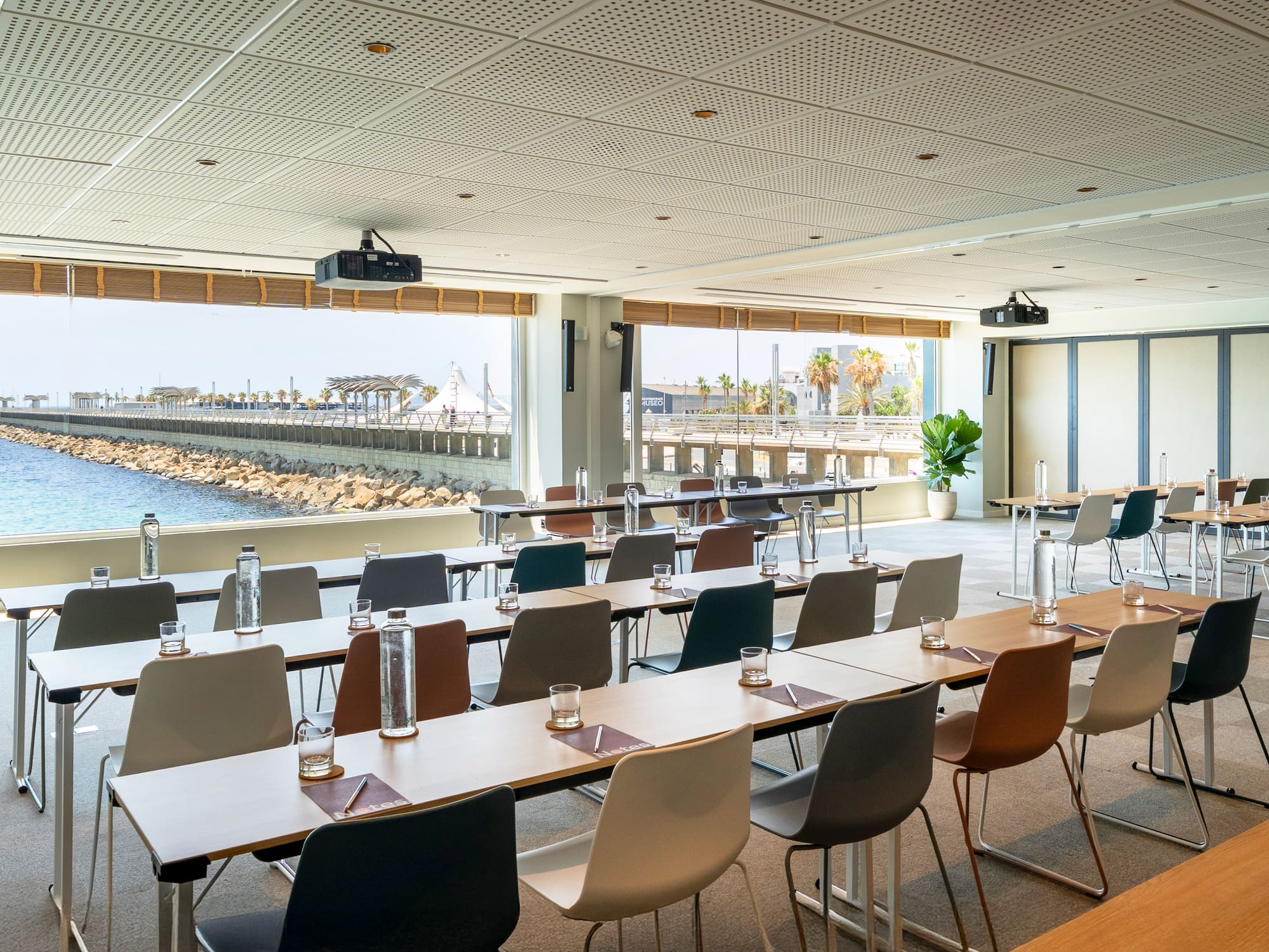 a room with tables and chairs