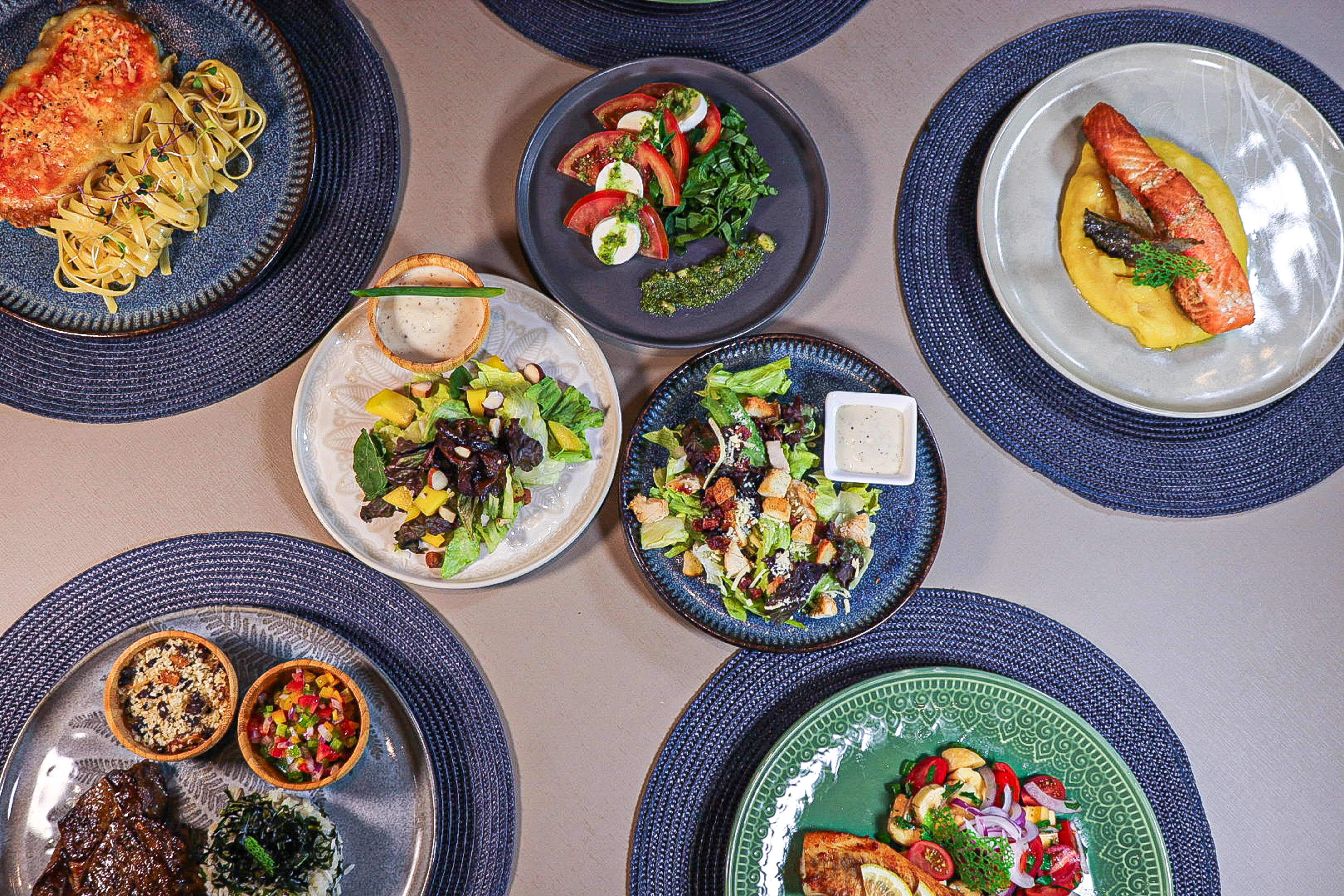 a table with plates of food