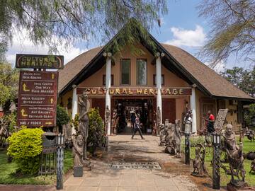 a building with statues in front of it