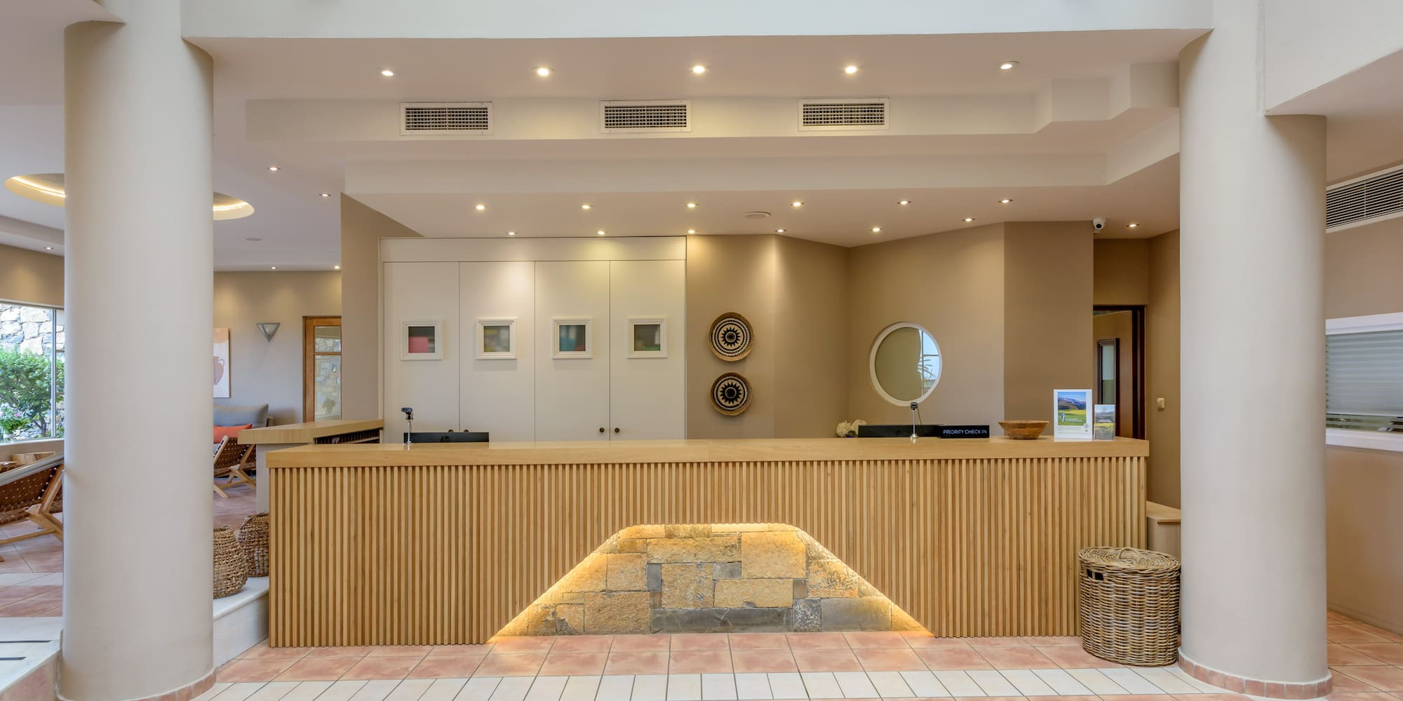 a reception desk in a hotel