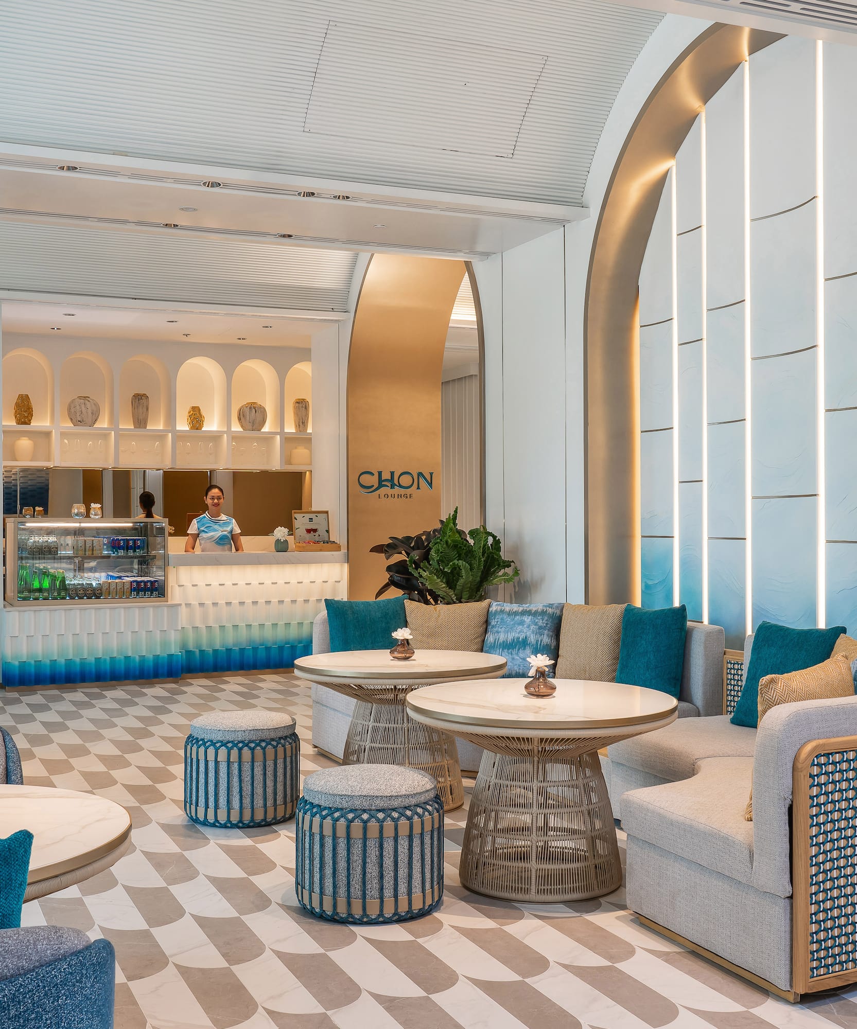 a room with tables and chairs