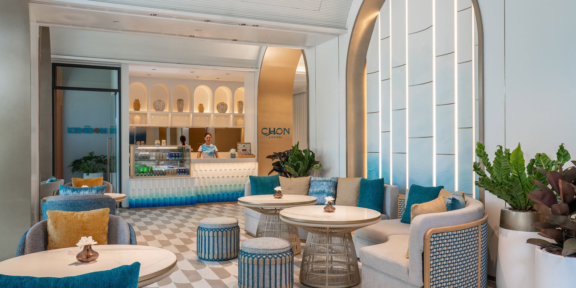 a room with tables and chairs