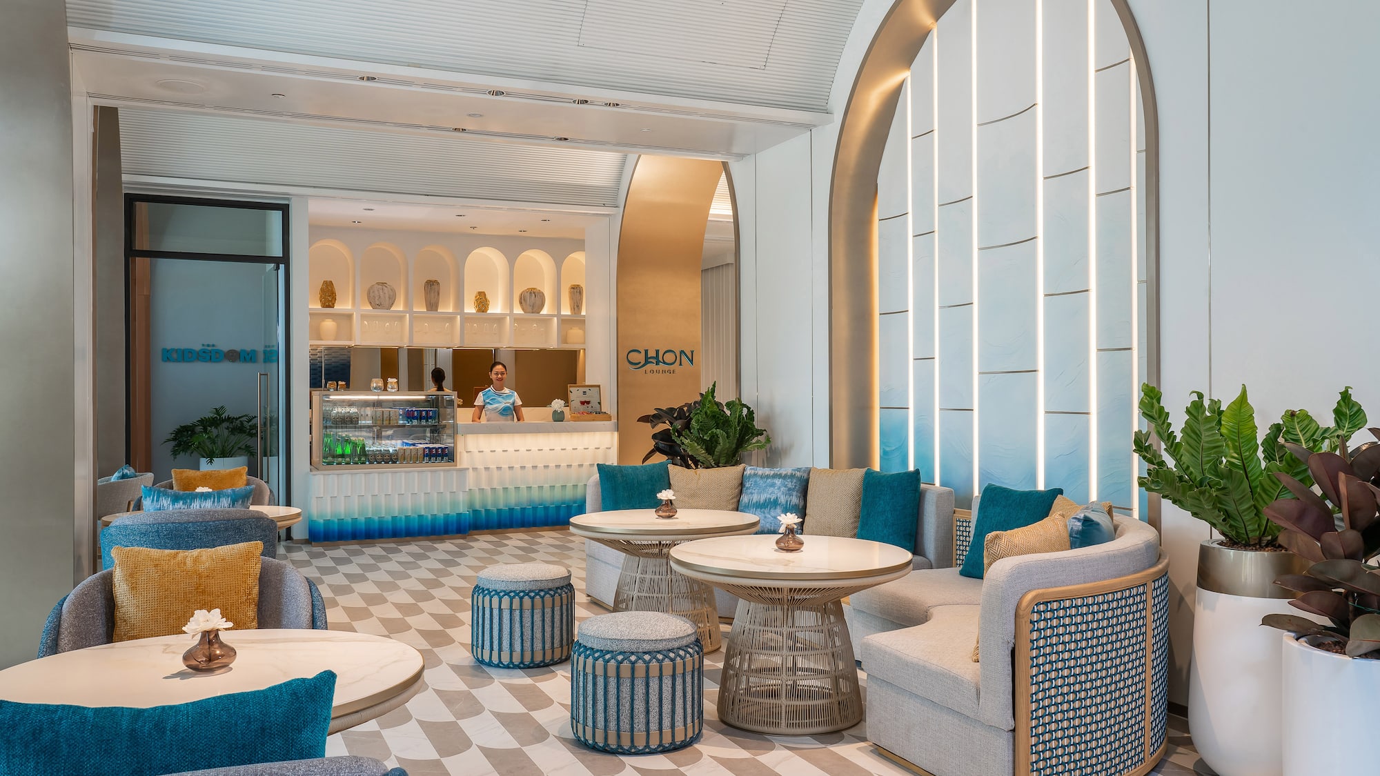 a room with tables and chairs