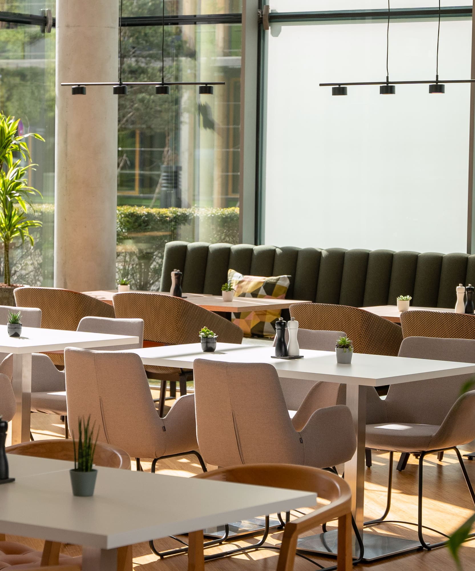 a room with tables and chairs