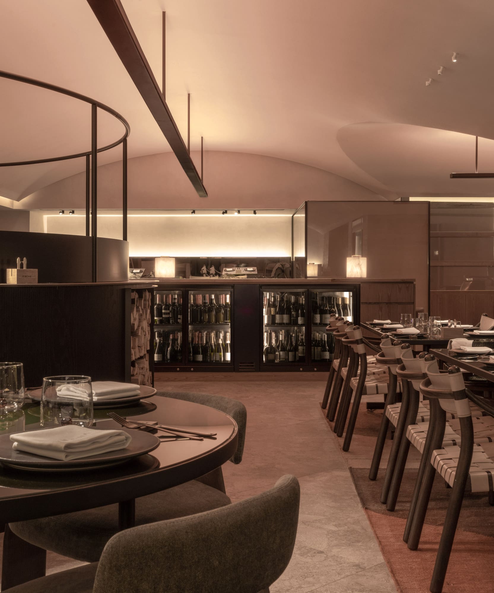 a room with tables and chairs