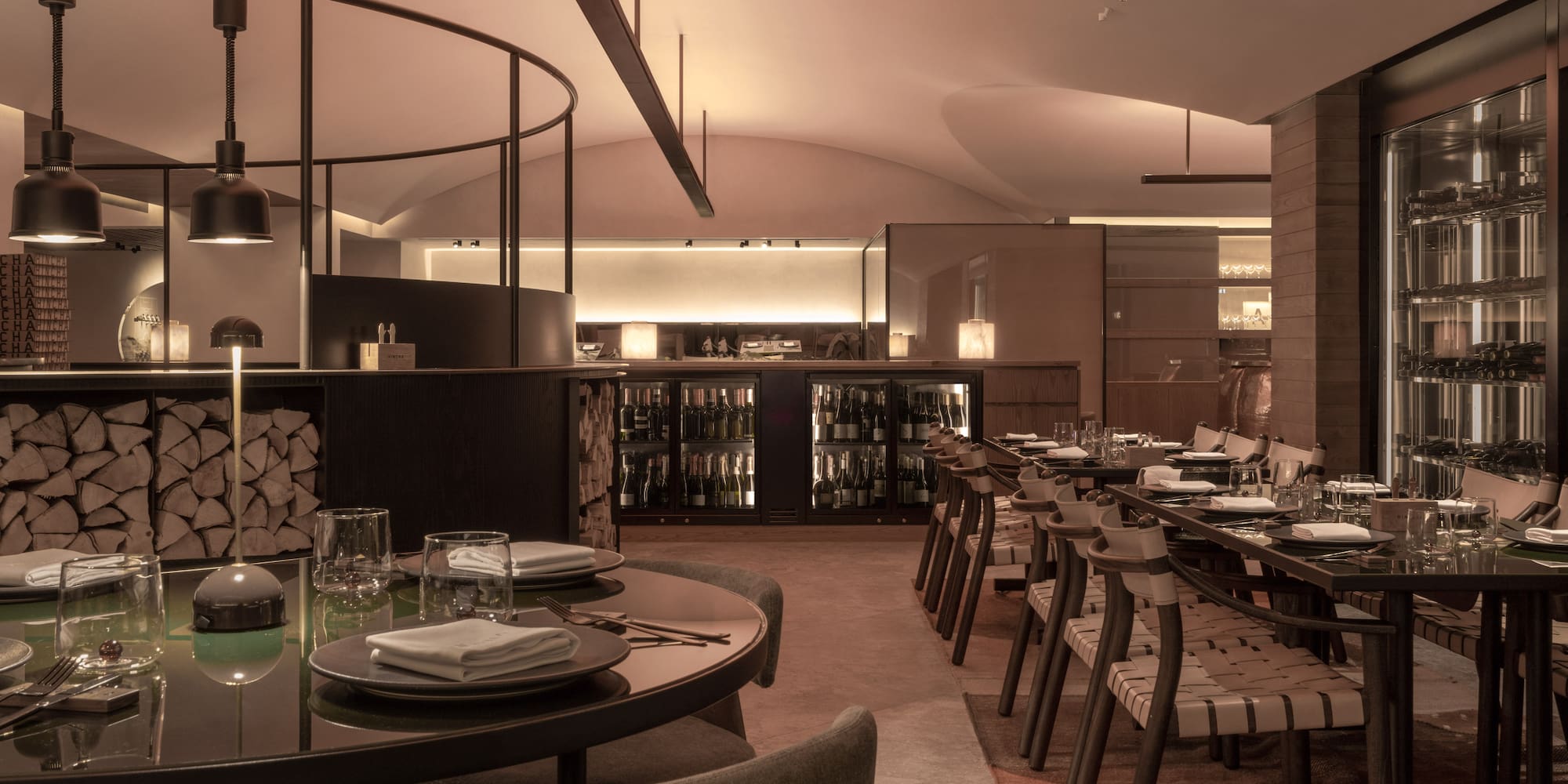 a room with tables and chairs