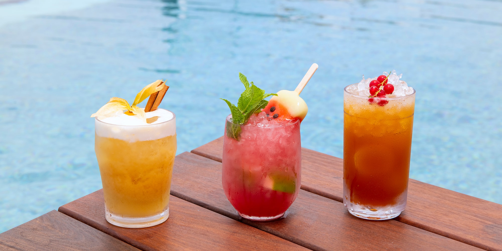 a group of drinks on a table