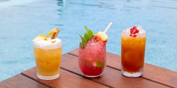 a group of drinks on a table