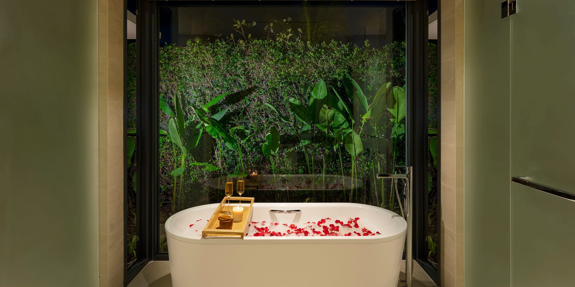a bathtub with flowers in it