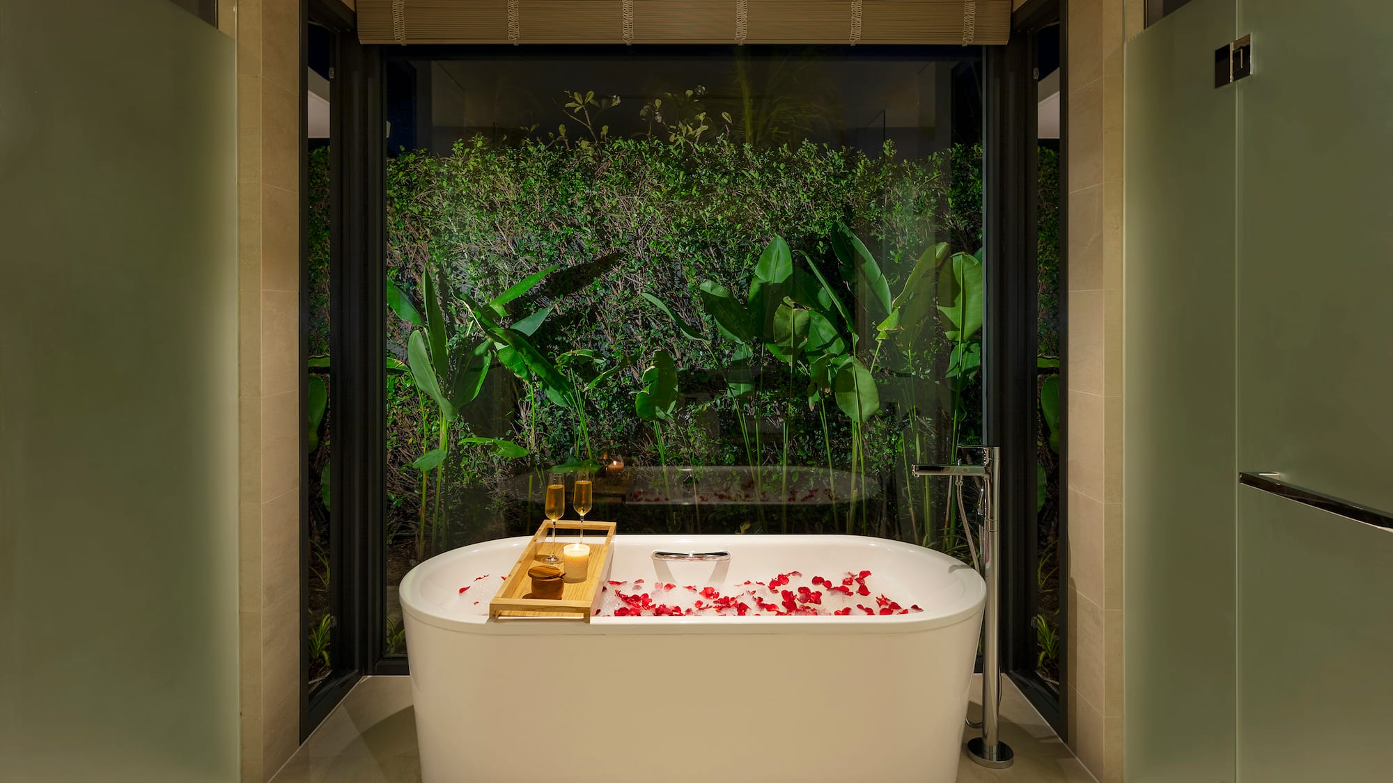 a bathtub with flowers in it