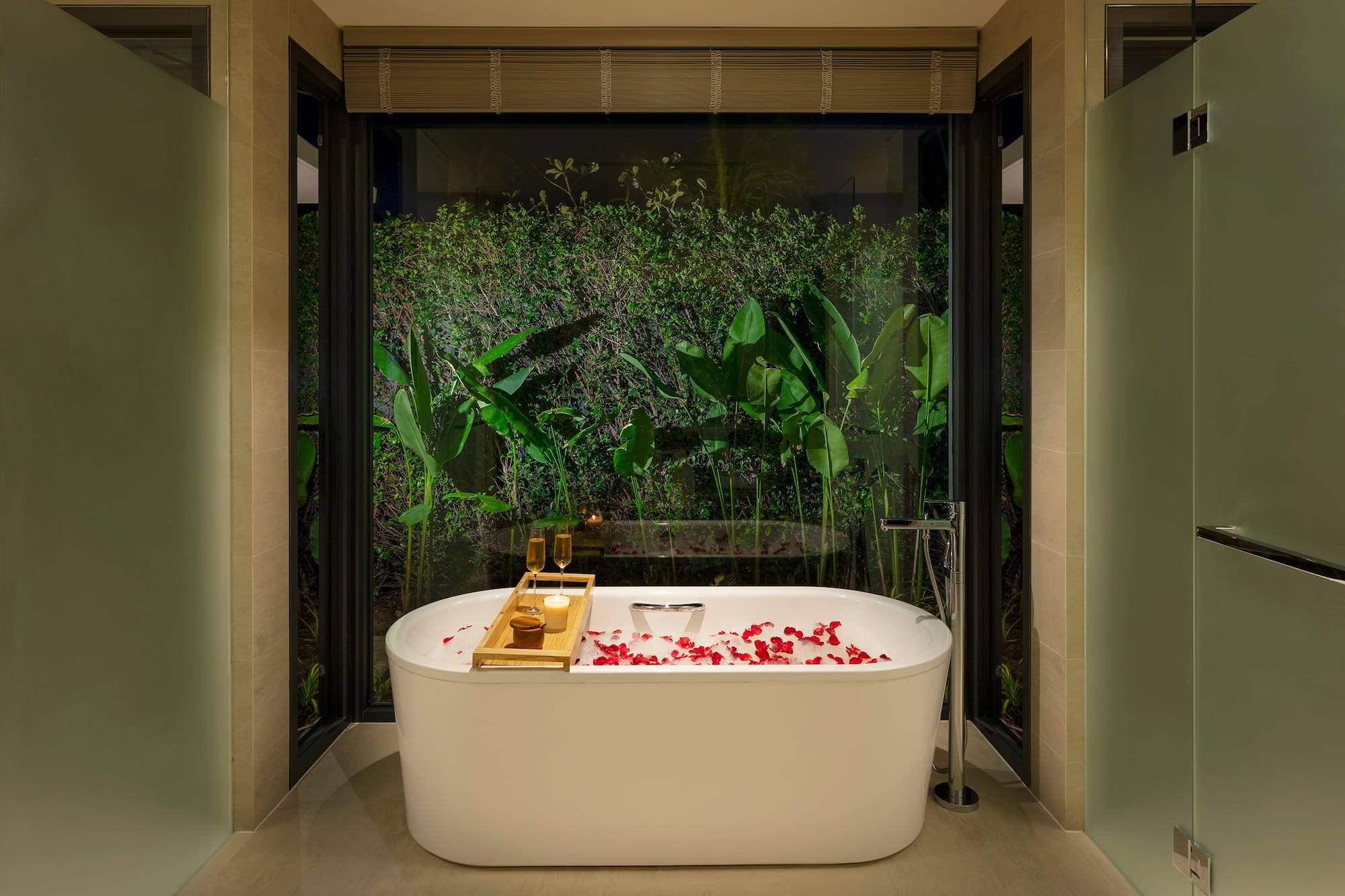 a bathtub with flowers in it