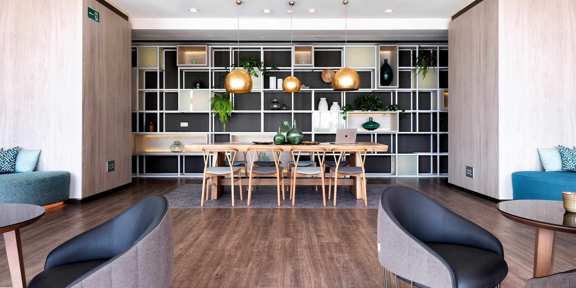 a room with a table and chairs