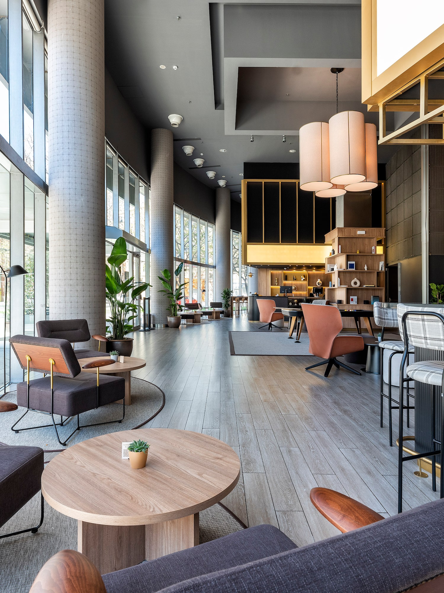 a room with chairs and tables