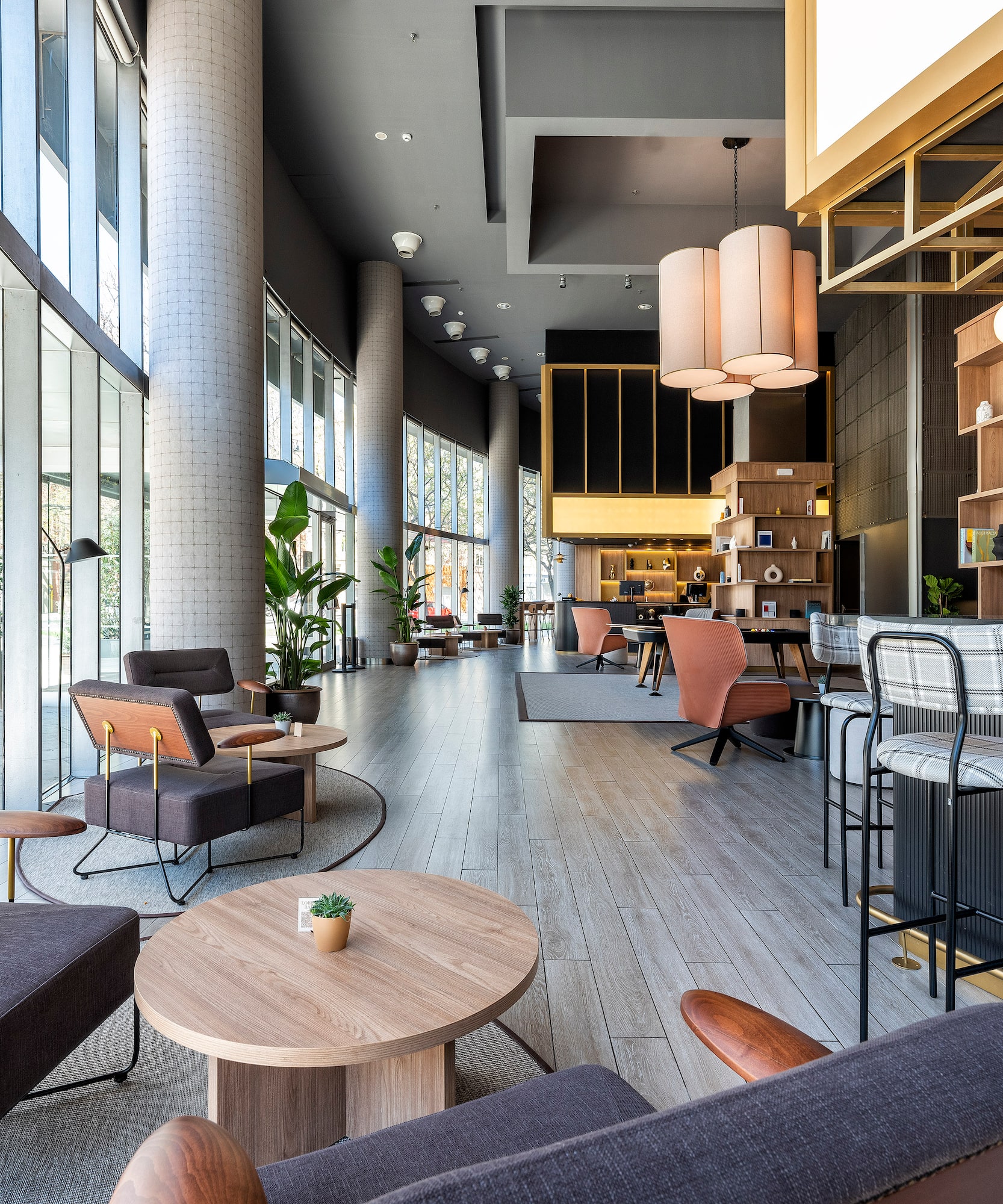 a room with chairs and tables