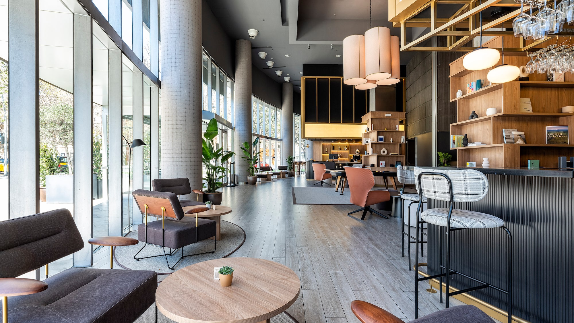 a room with chairs and tables