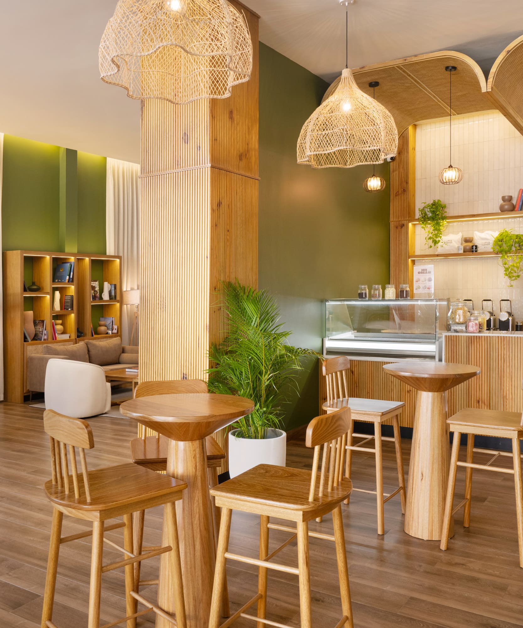 a room with tables and chairs