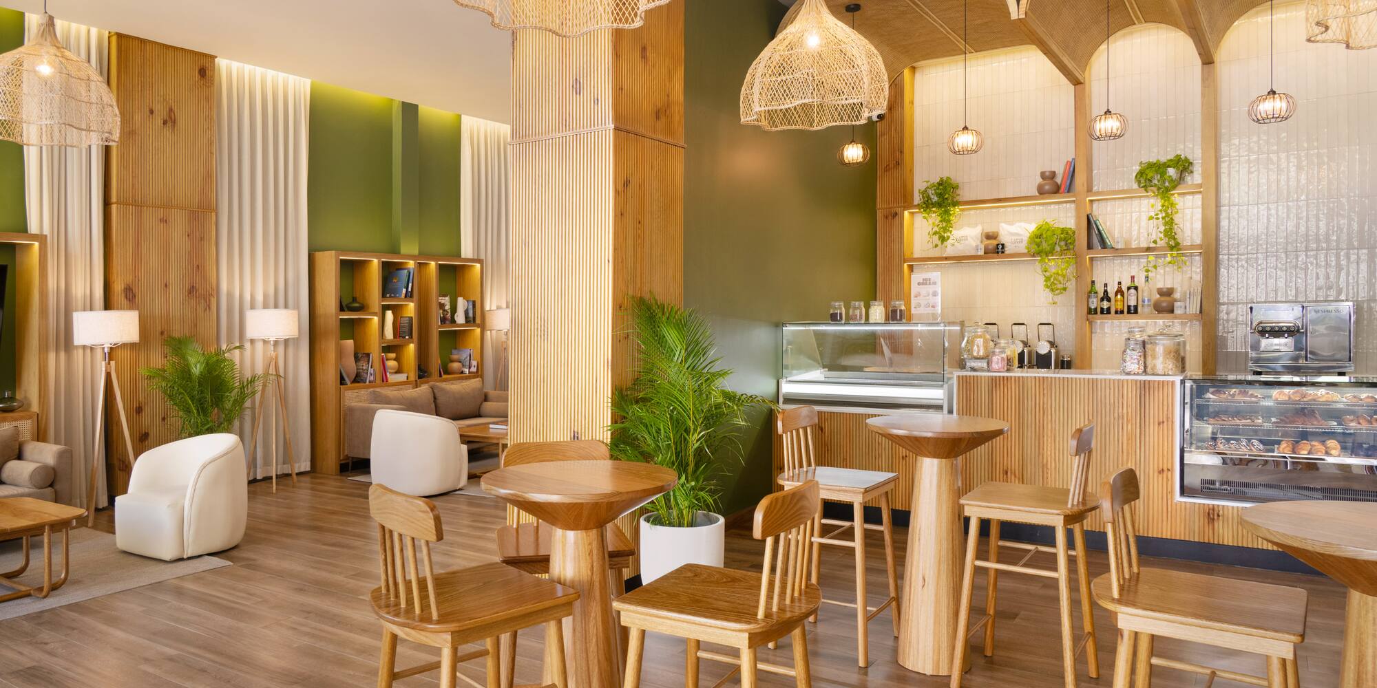 a room with tables and chairs