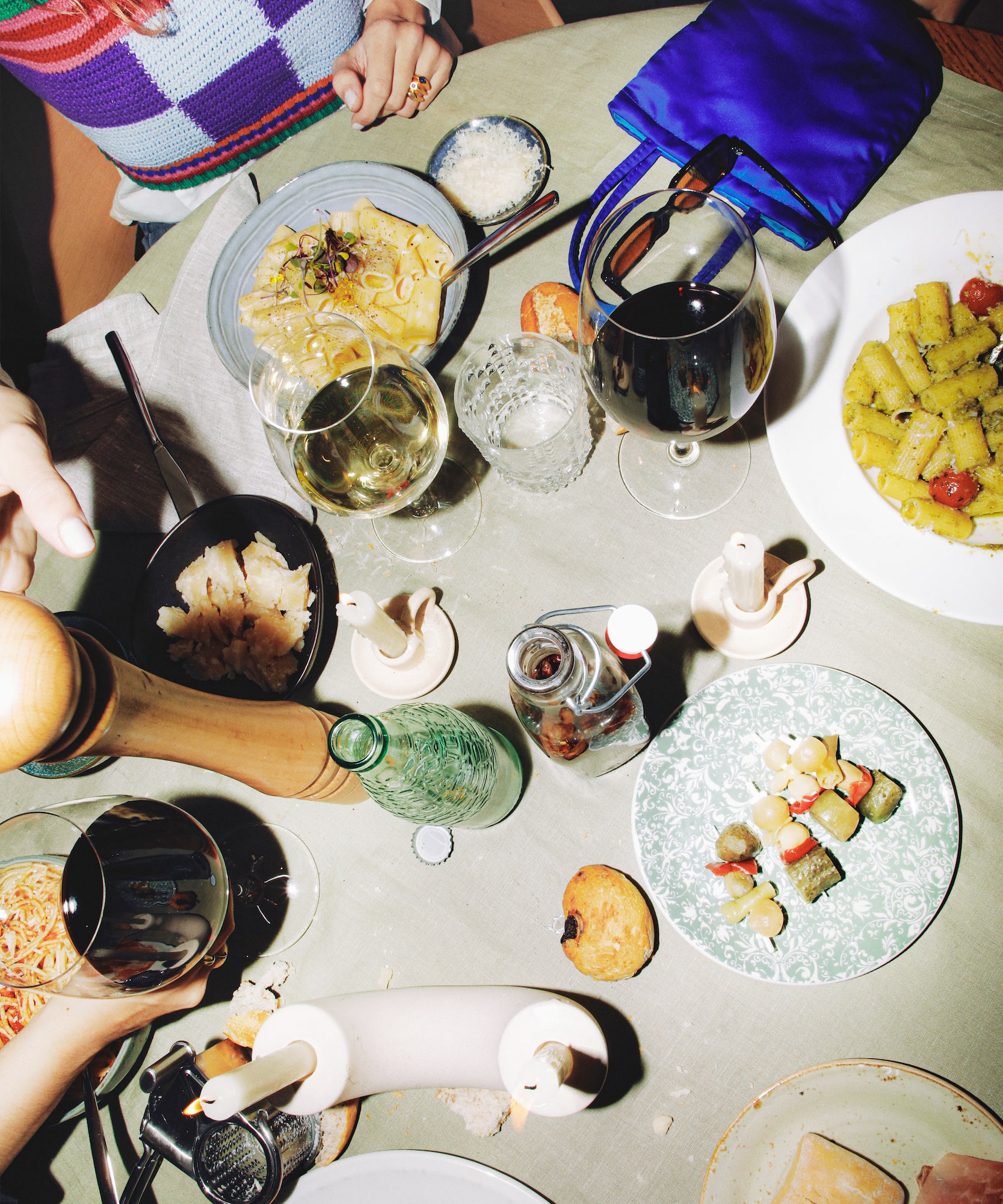 a table with food and drinks