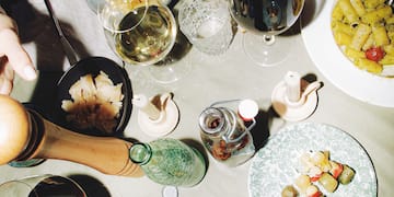 a table with food and drinks