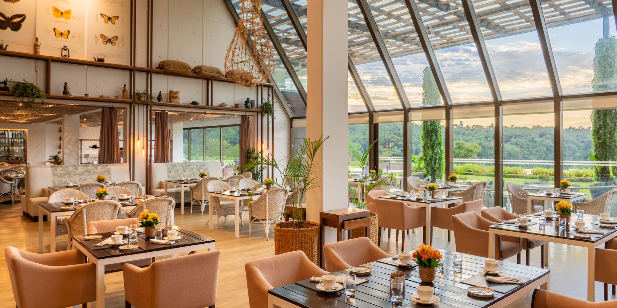 a restaurant with tables and chairs