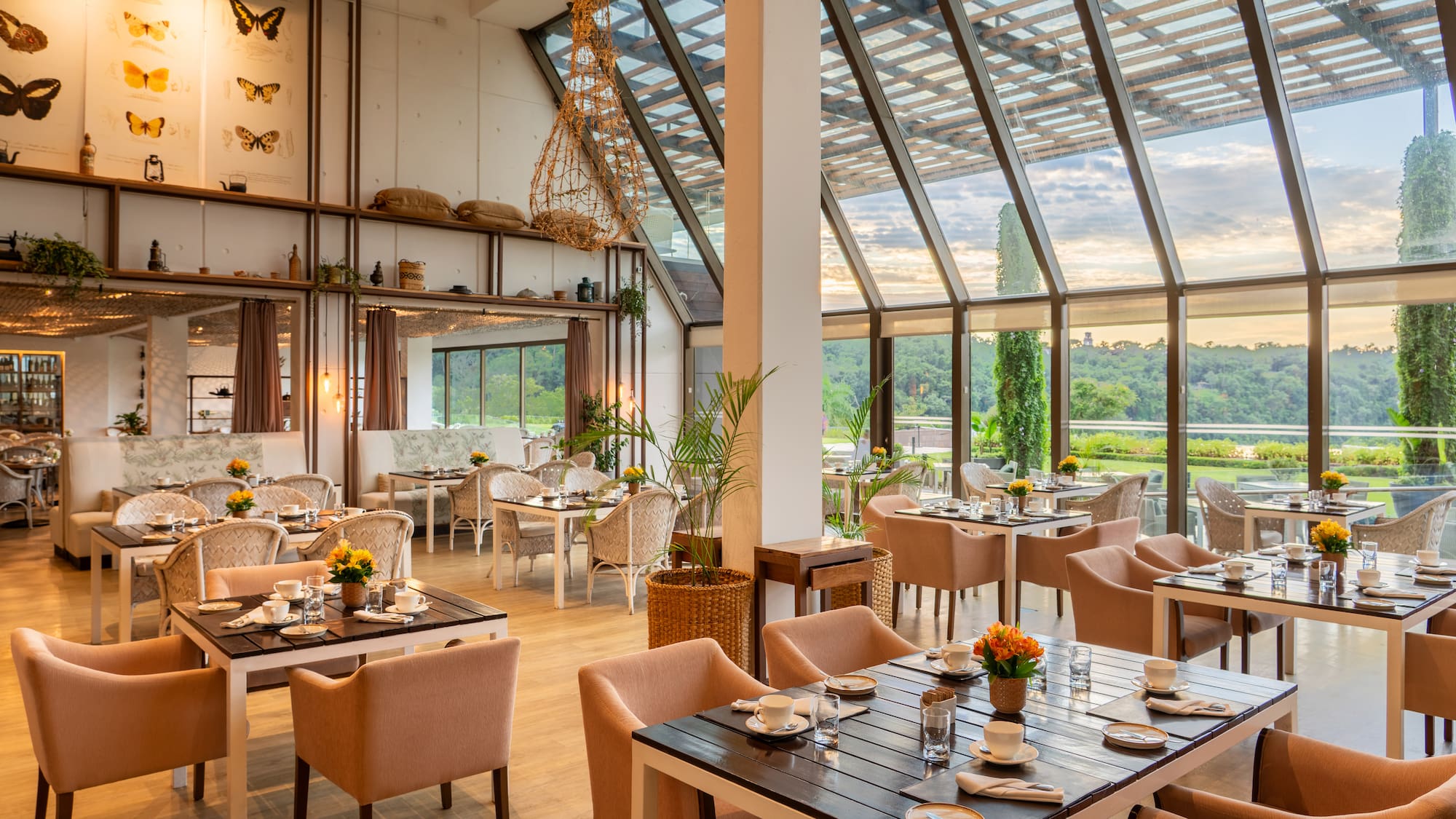 a restaurant with tables and chairs