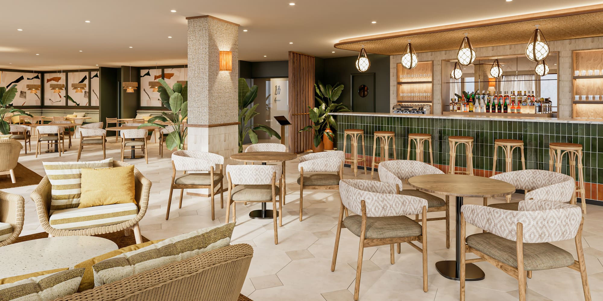 a room with chairs and tables