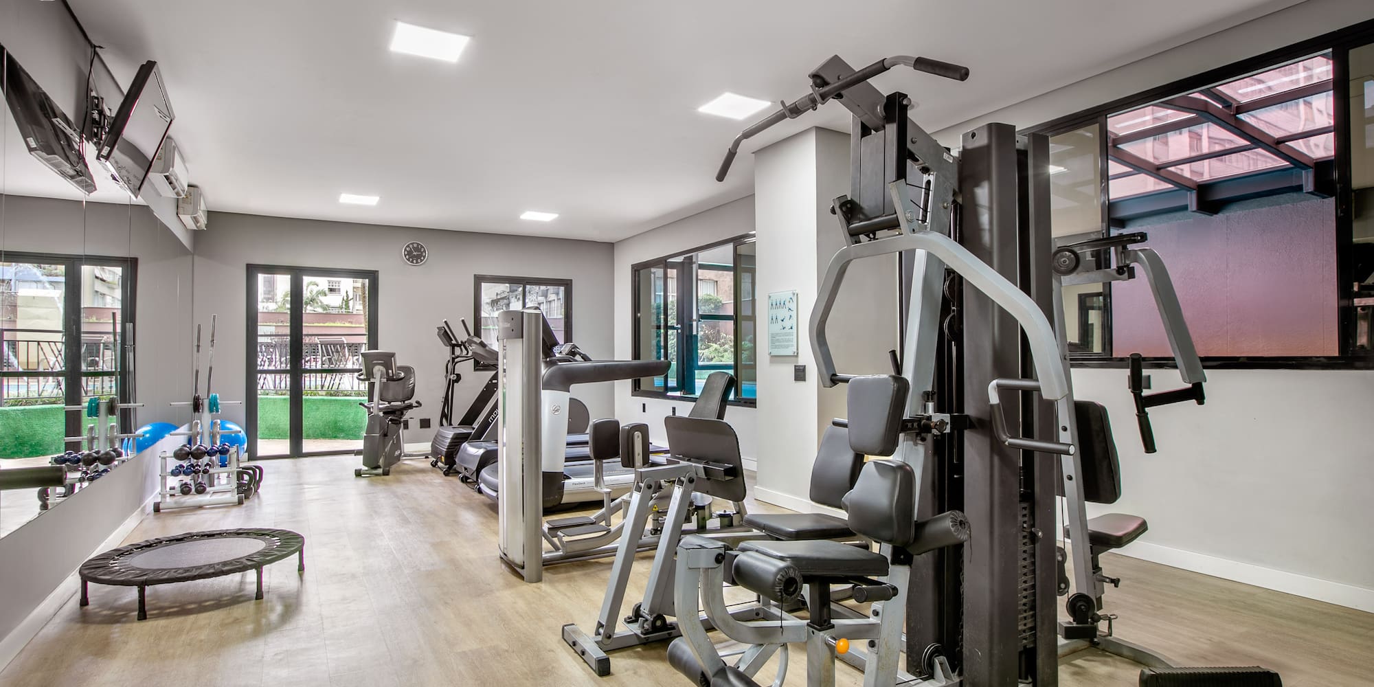 a gym with exercise equipment