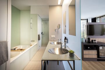 a bathroom with a sink and bathtub